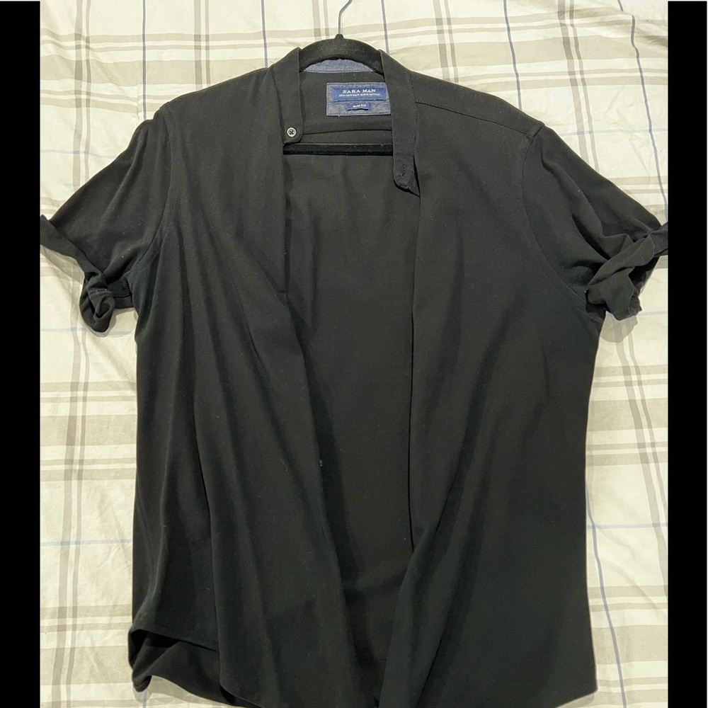 Zara Man: No Collar Button Down Short Sleeves Shirt